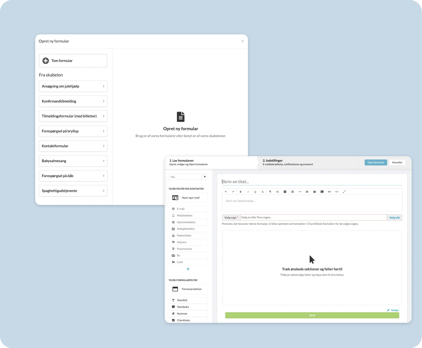 Formular-editor med drag-and-drop