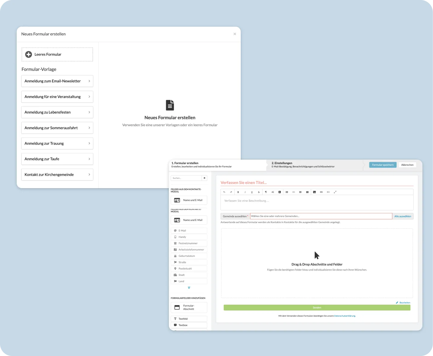 Formular-Editor mit Drag-and-Drop-Oberfläche