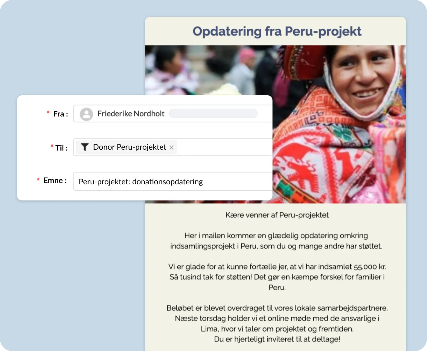 ChurchDesk e-mail sendt til en automatisk genereret liste over donorer