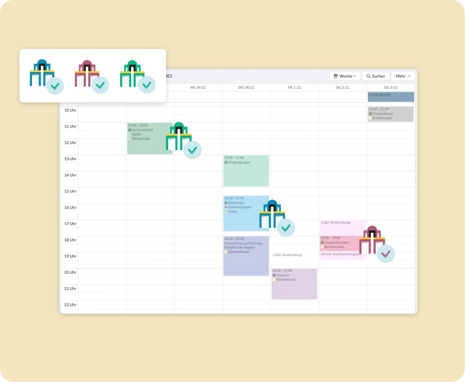 ChurchDesk Kalender mit mehreren Gemeinden in einer Ansicht