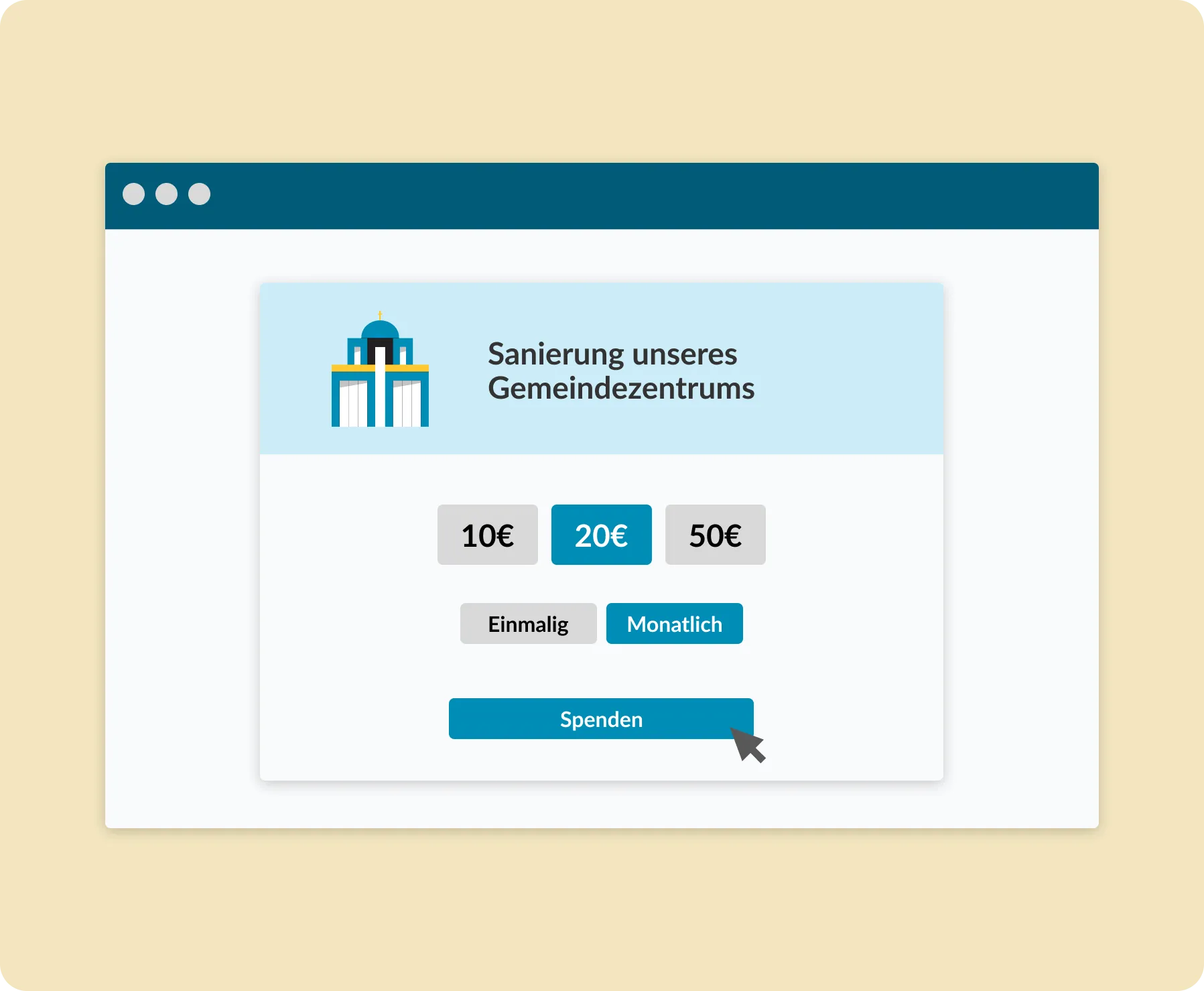 ChurchDesk Spendenprojekt eingebunden auf der Gemeindewebseite