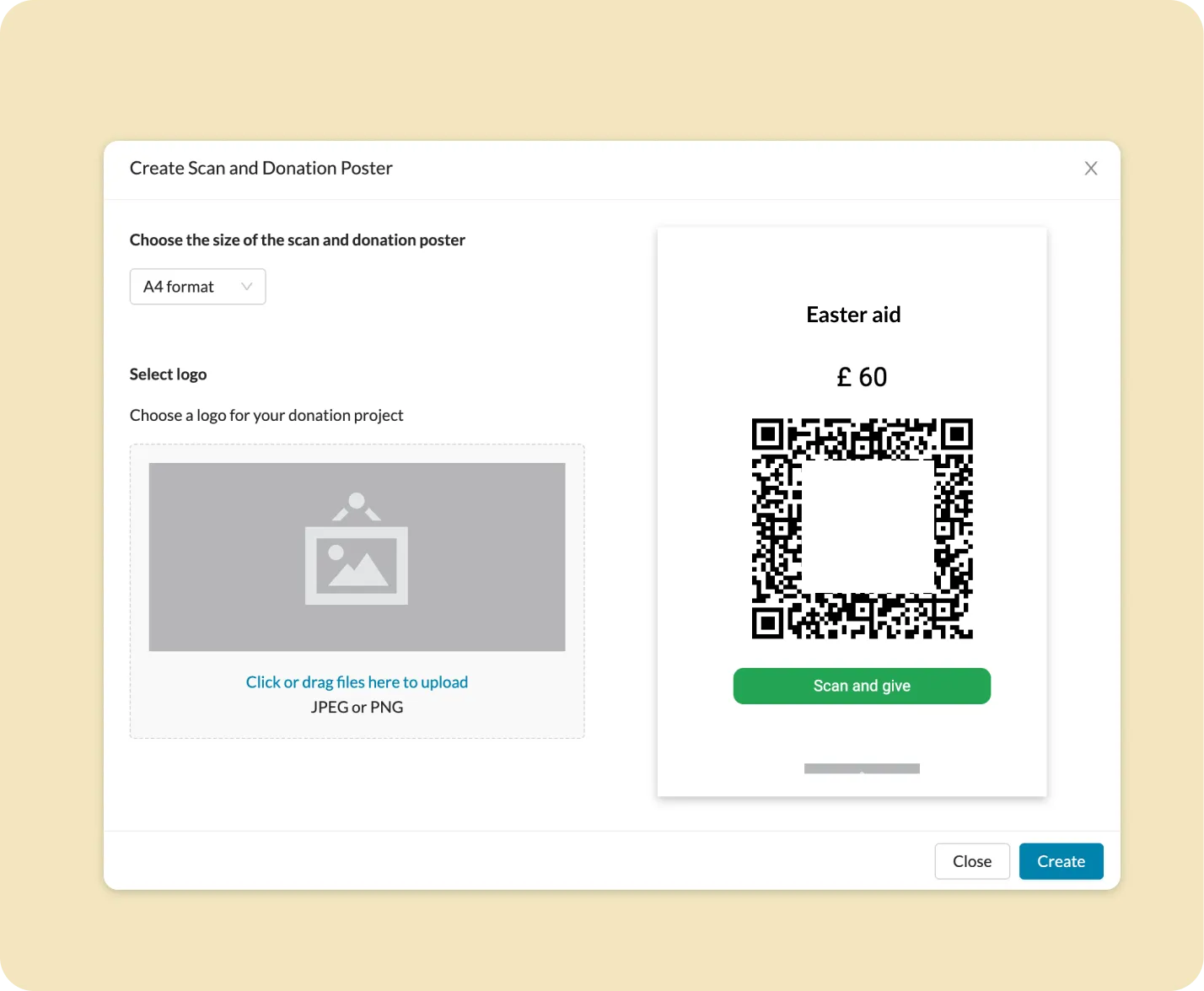 Automatically generated scan & donate poster with QR code