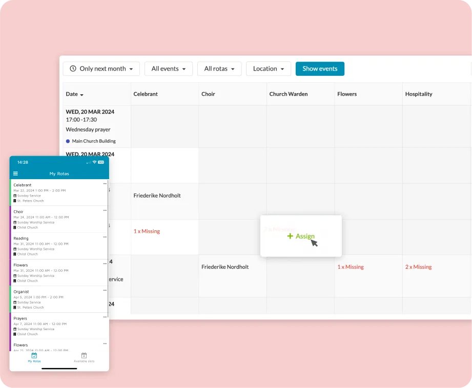 ChurchDesk calendar with rota management