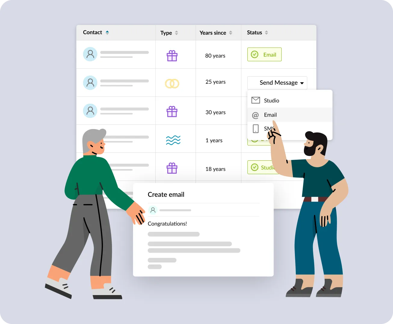 Send emails or SMS directly from the tool