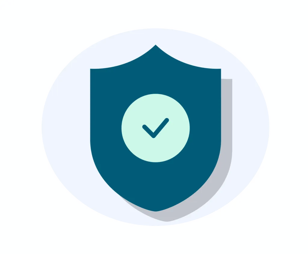 Illustration: a protective shield with a hook as a sign of confirmed safeguarding record